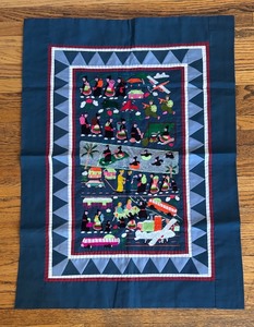 lot 266 image: Handmade Hmong Needlepoint Tapestry with Village Scene