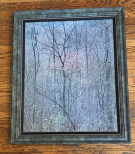 lot 267 image: Framed Nature Print with Bare Trees and Pale Pink Blossoms