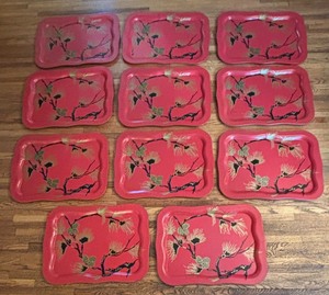 lot 278 image: Set of 12 Vintage Metal Trays with Pinecone Design