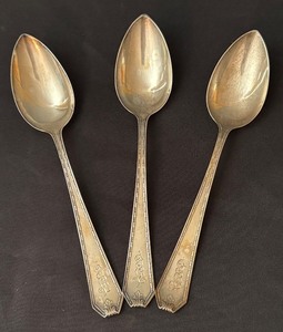lot 293 image: Set of 3 Sterling Silver Serving Spoons with Ornate Handles