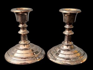 lot 300 image: Pair of Silver Plated Candle Holders