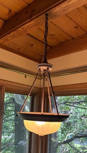 lot 334 image: Bronze Chain Pendant Light Fixture with Frosted Glass Bowl