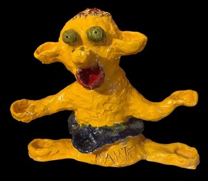 lot 365 image: Handmade Yellow Abstract Ceramic Sculpture
