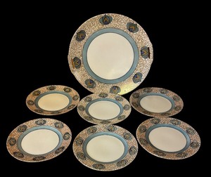 lot 369 image: RS Tillowitz Palace China Platter with Six Plates with Art Deco Pattern