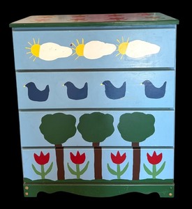 lot 379 image: Hand Painted Vintage Dresser with Floral and Bird Motif