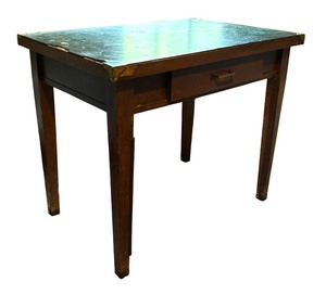 lot 392 image: Vintage Wooden Desk with Green Writing Surface