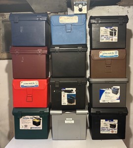 lot 399 image: Set of 12 Plastic File Storage Boxes Assorted Colors