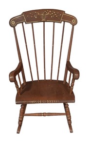 lot 438 image: Vintage Wooden Childs Rocking Chair with Painted Floral Accents