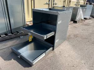 lot 406 image: Metal Storage Cabinet With Two Sliding Drawers