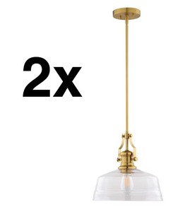 lot 12 image: 2X - Cascadia Beloit 1 -Light Brushed Gold Farmhouse Clear glass Dome Medium Hanging Pendant light