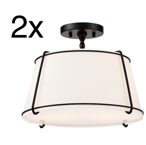 lot 14 image: 2X - True Fine Crass 2 -Light 15-in Matte Black Semi Flush Mount Light