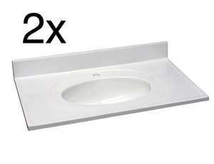 lot 23 image: 2X - Design House 37-in x 22-in Solid White Cultured Marble Single Sink Single Hole Faucet Mount Bathroom Vanity Top