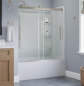 lot 7 image: Delta EverEdge Brushed Nickel 55-in to 59-in W x 59.05-in H Frameless Sliding Bathtub Door