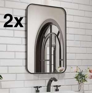 lot 27 image: 2x - waterpar 24-in x 36-in Framed Rectangle Bathroom Vanity Mirror ( Black )