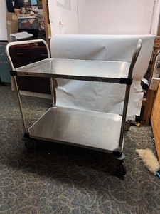 lot 1 image: Metro MW Series 2-Shelf Utility Cart with Stainless Steel Solid Shelves