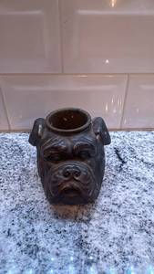 lot 13 image: Vintage Knapp Bulldog Head Metal Inkwell or Holder 2 x 3 Inch