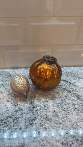 lot 22 image: Set of 2 Mercury Glass Holiday Ornaments Pumpkin and Ball