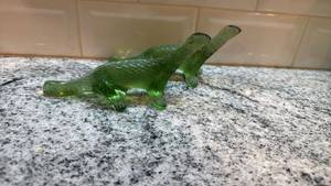 lot 62 image: Pair of Lalique Green Glass Animal Figurines 6 x 2.5 Inches