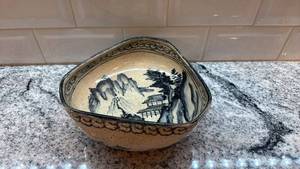 lot 92 image: Vintage Asian-Style Ceramic Bowl with Landscape Design, 7 in x 3 in