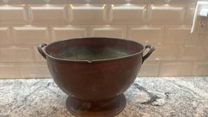 lot 103 image: Antique Copper Cauldron with Dual Handles, 11 x 7.5 Inches