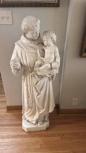 lot 112 image: 48-Inch Plaster Statue of Saint Anthony Holding Child