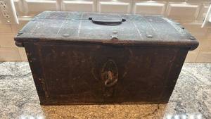 lot 126 image: Antique Wooden Travel Chest with Metal Hardware 19x10x11