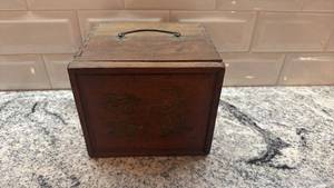 lot 183 image: Vintage Chinese Metal Teapot with Wooden Storage Box