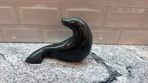 lot 189 image: Inuit Soapstone Seal Sculpture by Inukjuak Artist, 7.5 x 5.5 Inches