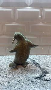 lot 190 image: Inuit Soapstone Walrus Sculpture with Certificate 7.5 x 6 Inches