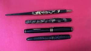 lot 220 image: Collection of 4 Vintage Fountain Pens with Marbled and Striped Designs