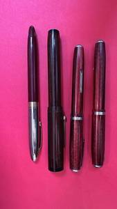 lot 221 image: Set of 4 Vintage Fountain Pens with Marbled and Burgundy Finishes