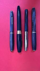 lot 226 image: Set of 4 Vintage Blue Fountain Pens with Metal Accents