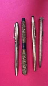 lot 227 image: Collection of 4 Vintage Fountain and Ballpoint Pens with Gold-Tone Finishes