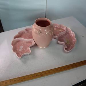lot 41 image: Vintage Pink Ceramic Serving Trays - hard to find
