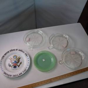 lot 99 image: Vintage glass trivets and collector plate