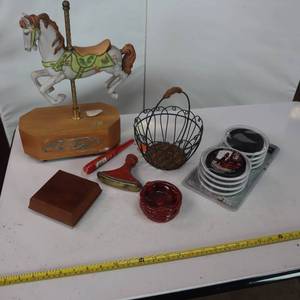 lot 111 image: Vintage mix and match music box and coasters to move your furniture around on...