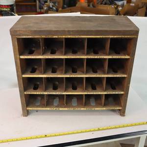 lot 186 image: Very Cool  Vintage Mail Sorting Box for Milaca  Gilman  Cambridge  etc.