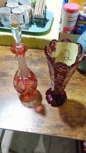 lot 2A image: Cut to Clear Vase, chip on top and Cut to Clear Cruet