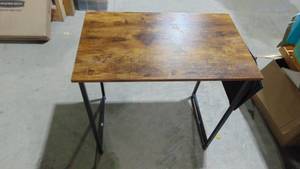 lot 14 image: Wood Top Metal Base Worktable, has a side pocket (29.5 x 31.5 x 20)