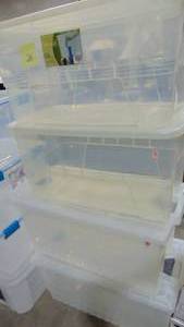 lot 28 image: 4- Large Clear Totes, 124 Quart