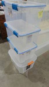 lot 33 image: 4- Snap Lid Totes, 54 Quart