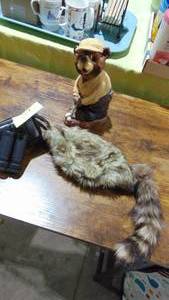 lot 39 image: Resin Bear, Coon Cap and Tasco Binoculars