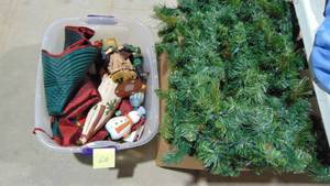 lot 68 image: Assorted Christmas, Ornaments, Santas and Nice Thick Garland