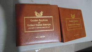 lot 52C image: 2 Books of Golden Replica of US Stamps, Approx 42 in one book and 8 in the other Book