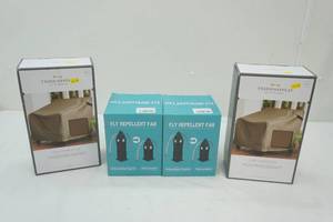 lot 50 image: Threshold Club Chair Covers & Fly Repellant Fans