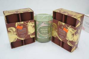 lot 187 image: Candles- Large Soy Candle & Warm Cider & Cinnamon Pillars