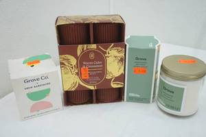 lot 190 image: Candles Drew Barrymore, Room Essentials, Warm Cider & Cinnamon Pillars