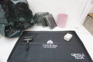 lot 249 image: Rubber Griddle Mat with Pumice Square & Cleaning Scraper, Under the Bed Organizing Cubes, Waste Basket