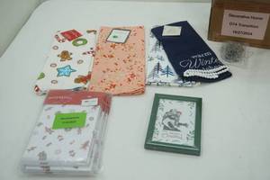 lot 268 image: 4ct Dish Towels, Picture Frames, Treat Bags, ornament hooks