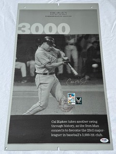 lot 4 image: Cal Ripken Signed 3,000th Hit Printing Plate with PSADNA COA and National Baseball Hall of Fame Stamps - RARE